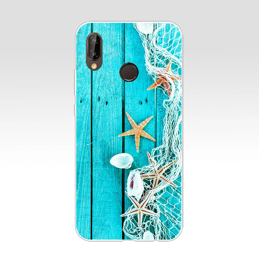 8H Blue Wood Seashells Sea Star Soft Silicone Tpu Cover Case for huawei p 20 lite pro y6 2017 mate 10 | Мобильные телефоны и