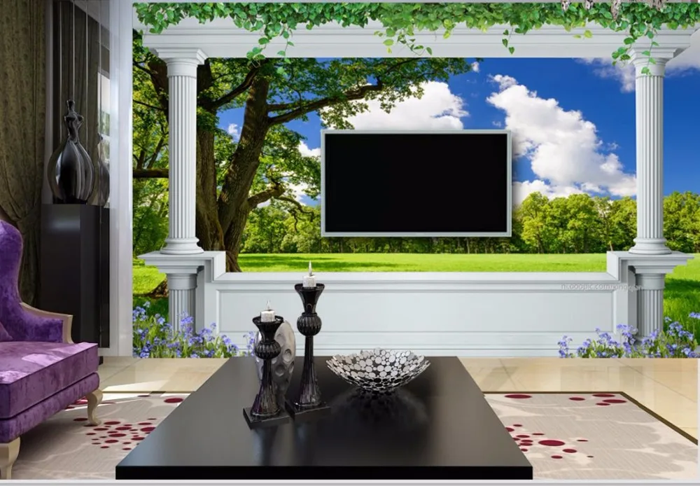 3D Настенные обои римская колонна луга пейзаж для дома стен фото обои|3d wallpaper|photo