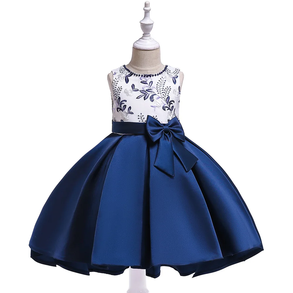 

New Arrival European American Beading Embroidered Flower Girl Dresses Elegant Satin Design Banquet Prom Formal Gowns For Girls