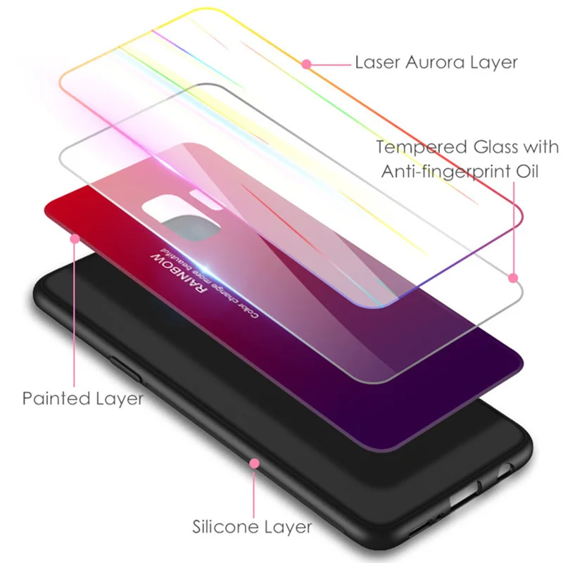 Aojun Новый Красочный закаленное Стекло чехол для телефона samsung Galaxy S9 плюс градиент