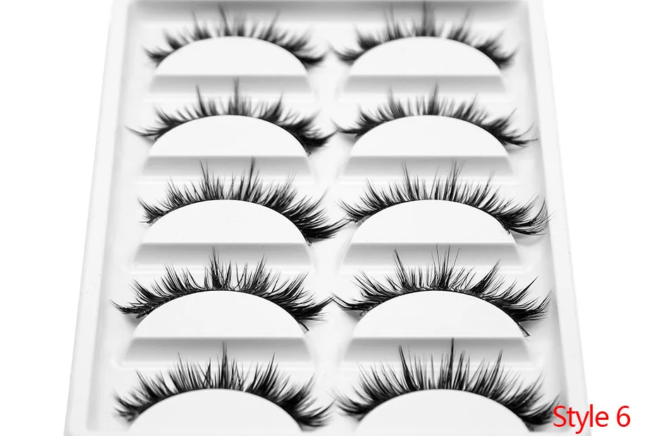 Kimcci 5 Pairs 6 Style Mink Lashes 3D Mink Eyelash Handmade Reusable Natural Faux Eyelashes Cruelty free False Lashes Cilia