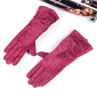 28cm 11 womens ladies genuine leather suede leather middle long folded gloves party evening gloves