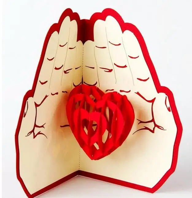 

3D Pop Up Greeting Card Valentines Day Gift Love In The Hand Heart Postcard Matching Envelope Laser Cut Marriage Love Post Card