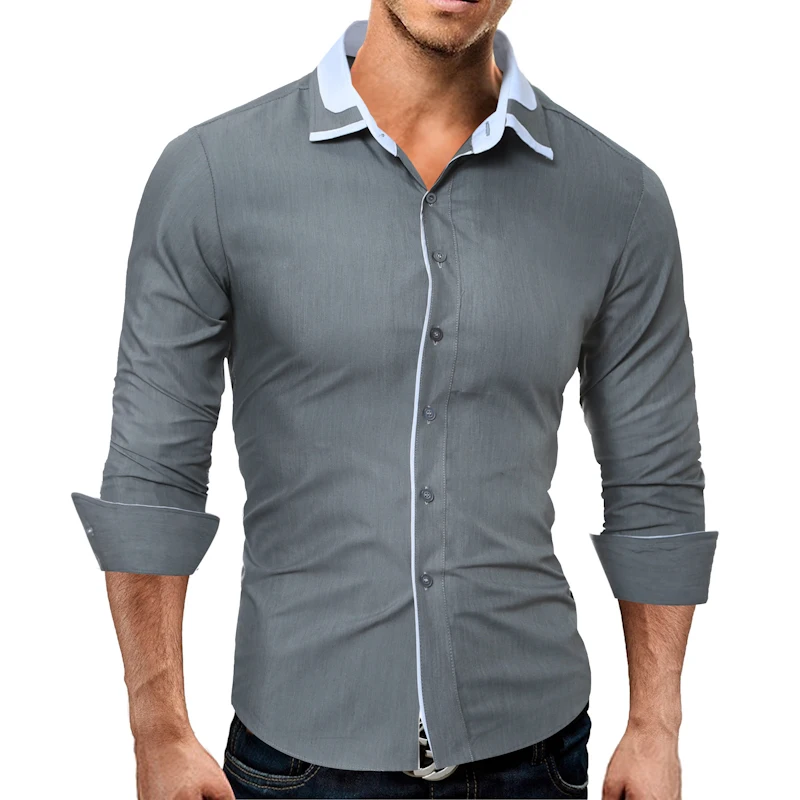 

2017 New Winter Slim Fit Mens Casual Shirt Fashion Long Sleeve Classic Social Shirt Male Shirts Single-Breasted Solid colorShirt