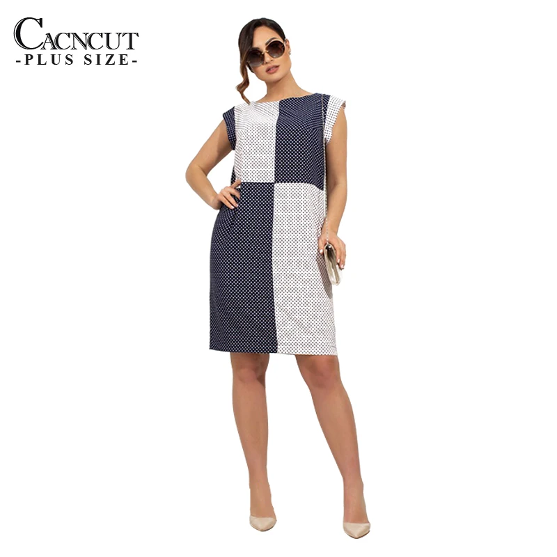 Женское шифоновое платье в горошек свободное Повседневное большого размера плюс