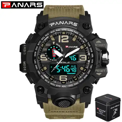 Мужские военные часы PANARS, наручные часы с водонепроницаемостью до 50 м, светодиодный кварцевые часы, спортивные часы для мужчин, мужские часы...