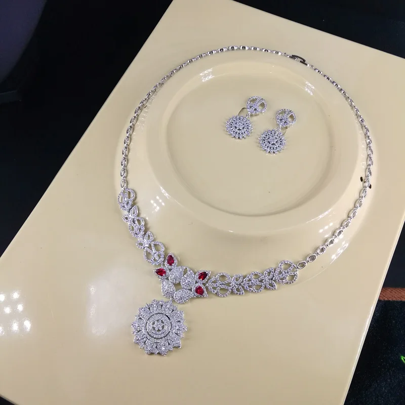 2023 new fashion elegant flower blue/red/green/purple/crystal necklace earring set wedding bride dinner party dress jewelry |