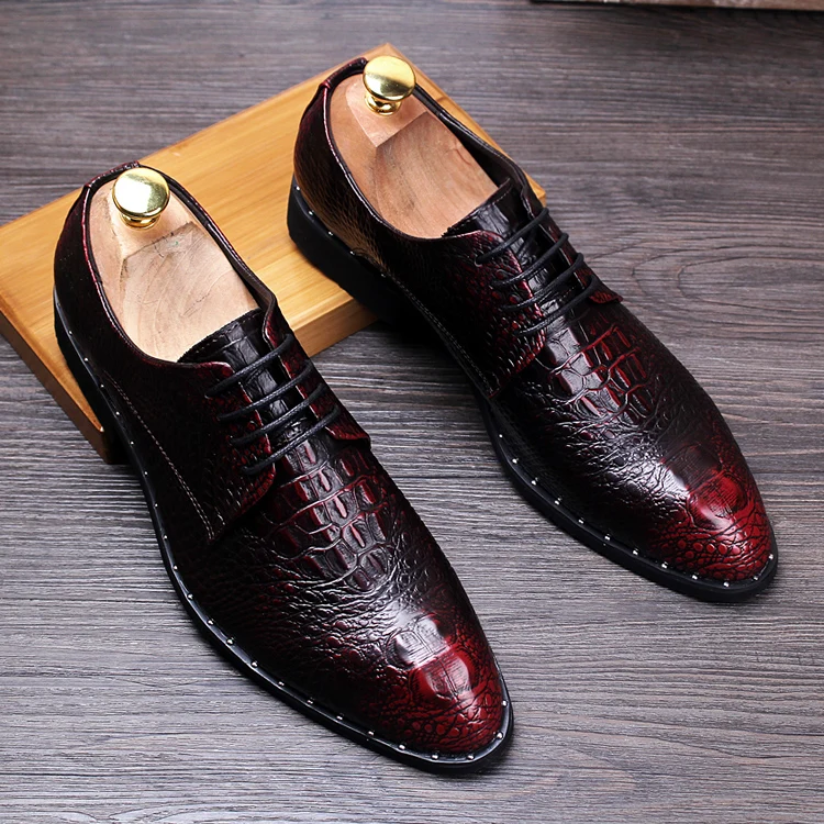 

Crocodile grain black /red summer chaussures derby hommes oxford loafer shoes for mens dress shoes man wedding shoes with lace