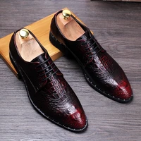 crocodile grain black red summer chaussures derby hommes oxford loafer shoes for mens dress shoes man wedding shoes with lace