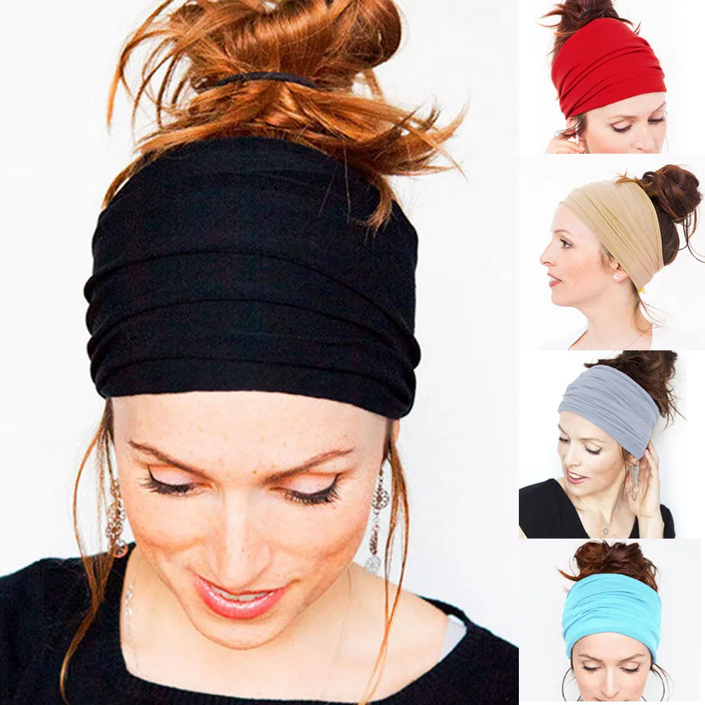 

Women Sleeve Cap Bands Headpiece Headwrap Mask Hat Turban Wear Bandage Hair Stretch Solid Color