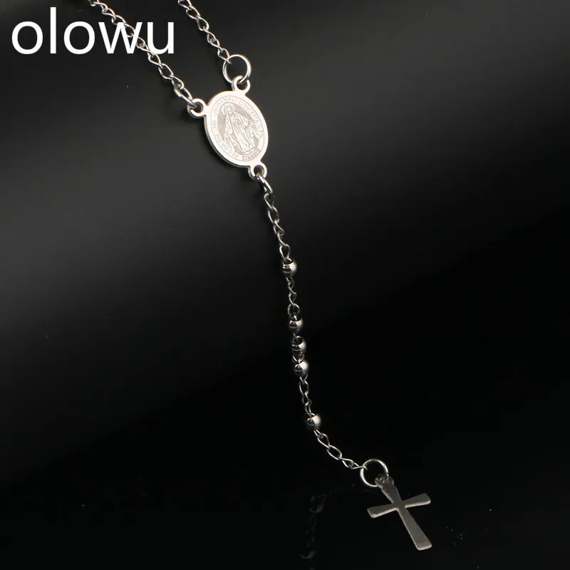 Старинное ожерелье из бисера olowu с крестом Иисуса серебряного цвета длинное