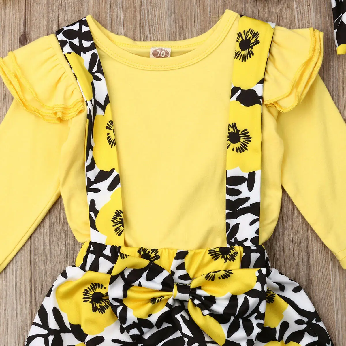 3PCS Toddler Baby Girls Long Sleeve Romper Sunflower Bib Skirt Outfits Cotton | Мать и ребенок