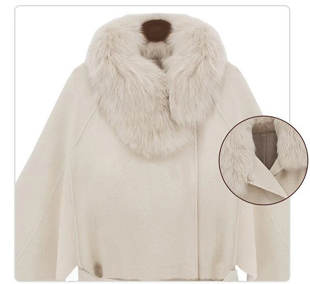 ZADORIN Womens Woolen Coats Solid Three Quarter Sleeve Fur Collar Woolen Coat Elegant Vintage White Cape Coat trench coat