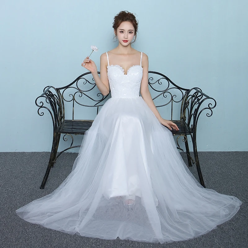 New Simple White Wedding Dress Spaghetti Straps Sweetheart Sleeveless Gowns A Line Beach Bridal Dresses Vestido De Novia | Свадьбы и