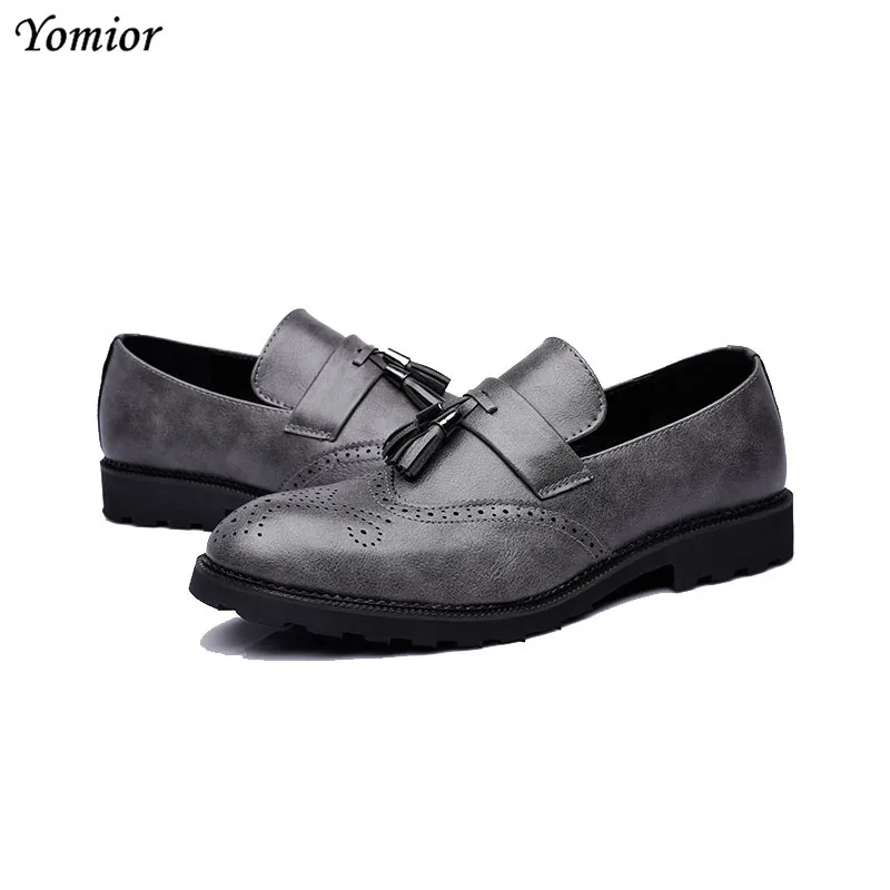 

Yomior High Quality Men Party Wedding Leather Shoes Fashion Tassel Formal Work Business Office Brogue Shoes Black Sexy Big Size