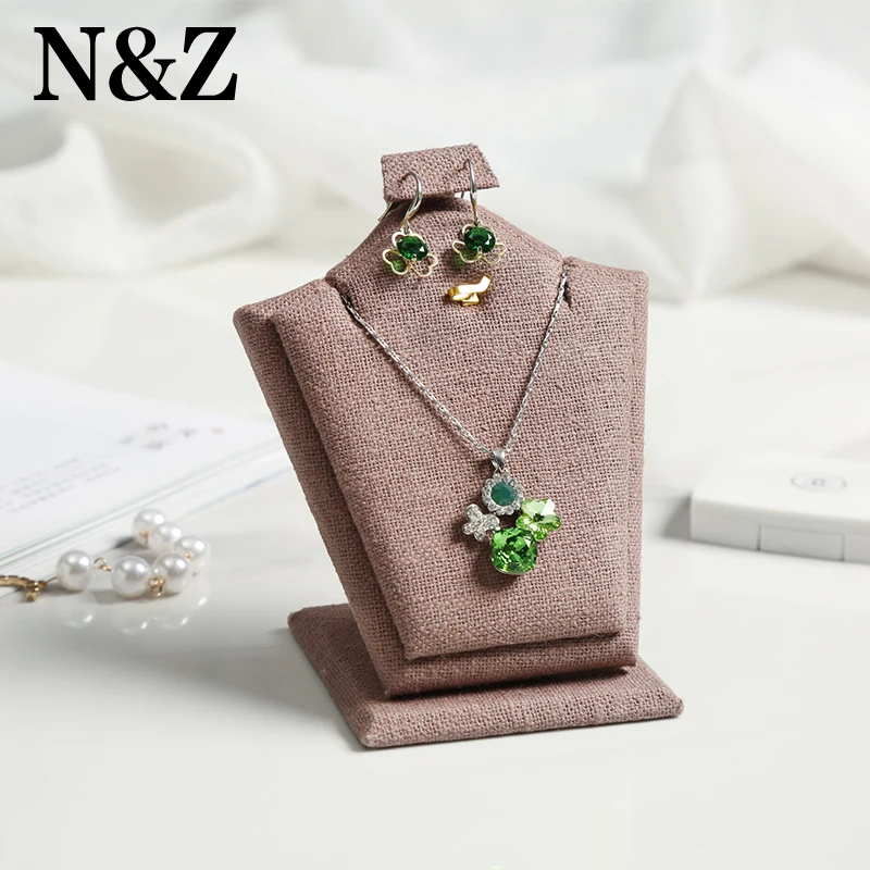 N & Z новые ювелирные изделия Дисплей Стенд коричневый лен цепочки и ожерелья