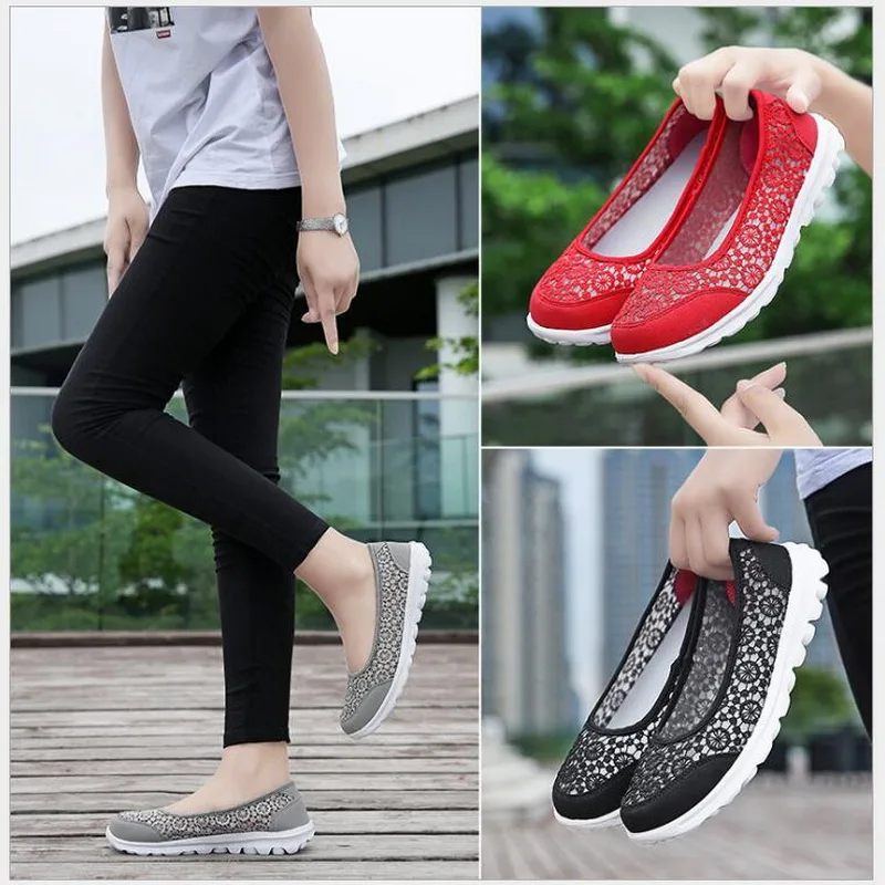 RUSHIMAN 2021 Spring Summer Women Flats Shoes lightweight Comfortable Leisure Lace Mesh Shoes Female Slip On Loafers