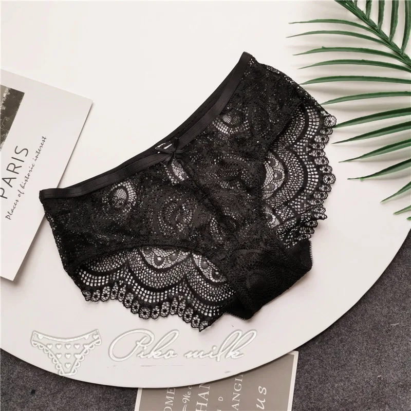 black SP& CITY, новинка, кружевные прозрачные сексуальные женские трусики с бантом, стринги для секса, стринги, бесшовное нижнее белье, хлопковое нижнее белье, женские трусы - Цвет: black