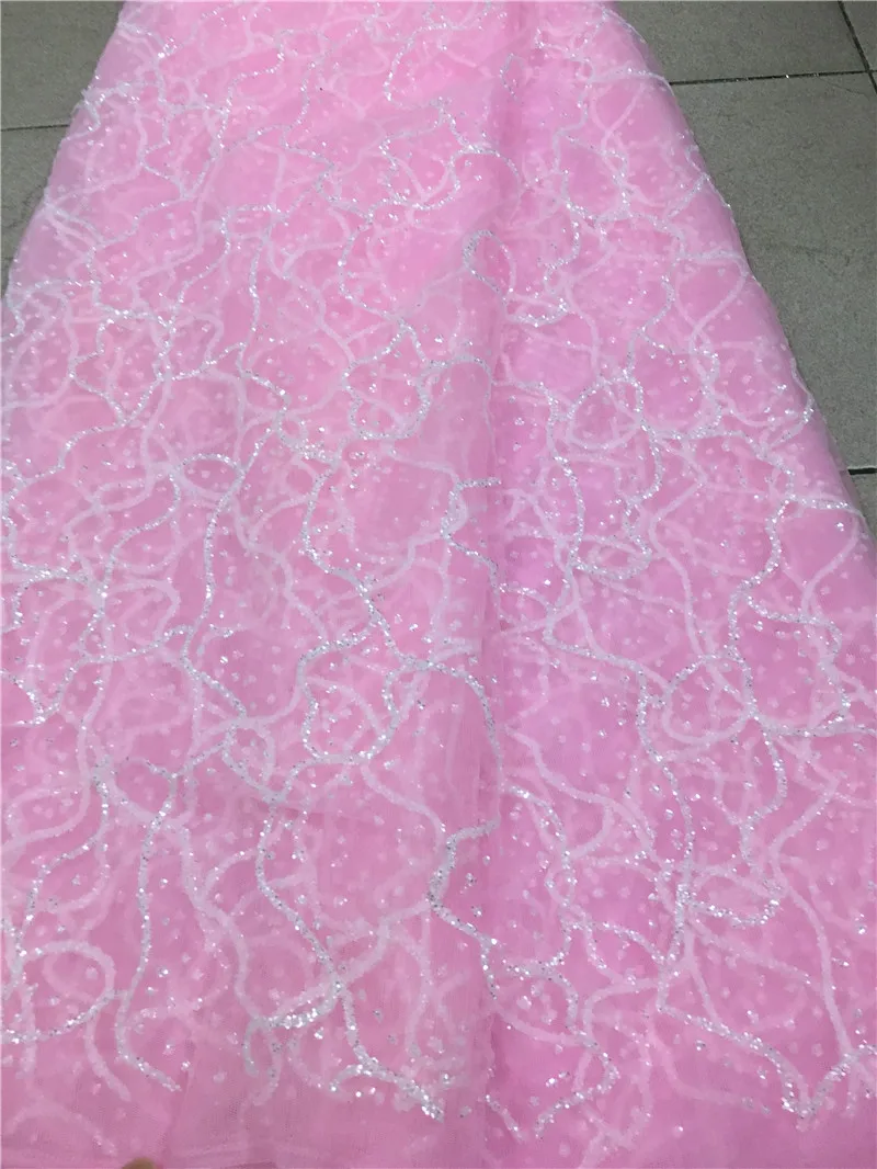 

Light pink Pretty design 5yards glued glitter tulle african lace fabric for sawing wedding bridal dress H-1810153