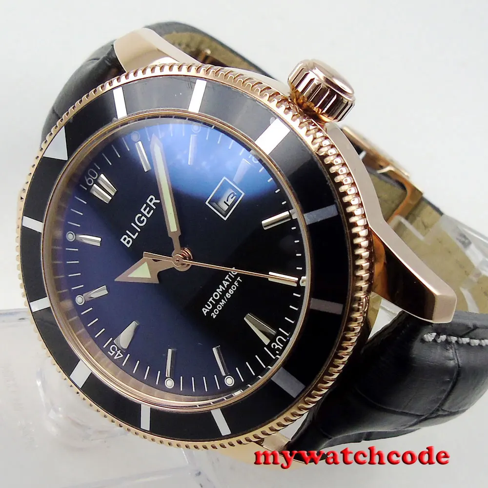 46 мм черный циферблат розовый Золотой корпус ободок автоматические мужские часы