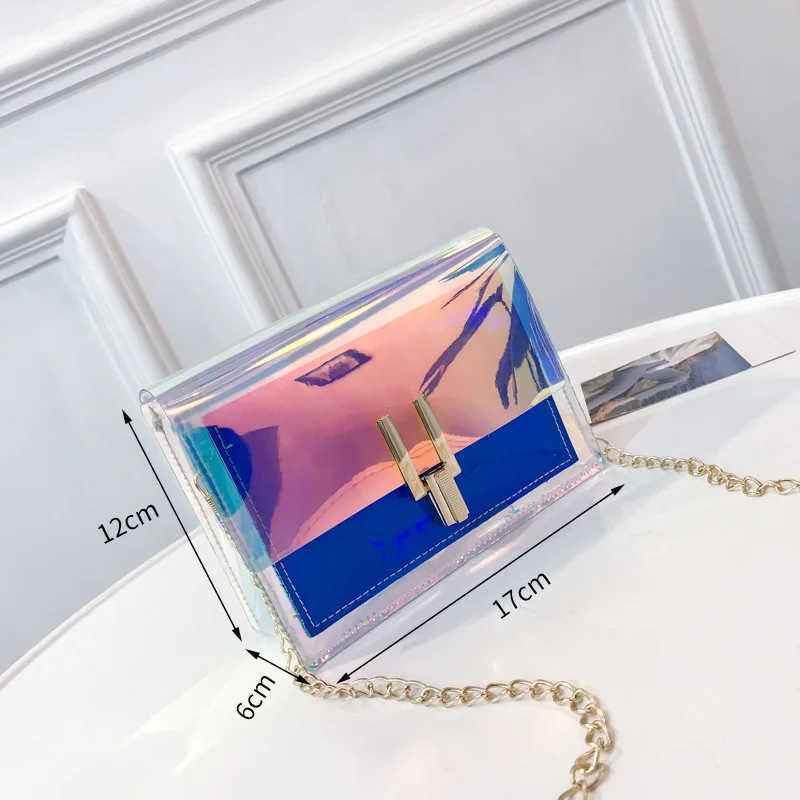 Women Laser Jelly Bags Fashion PVC Transparent Small Tote Chain Flap Crossbody Shoulder Bag Female Shopping Handbag SS7440 | Багаж и сумки