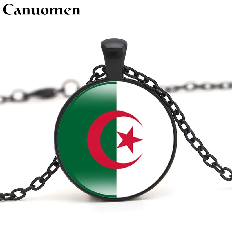 Algeria-Black Canuo мужчины марокканский кулон в форме флага ожерелье североафриканская страна Египет Albania Ливия суданская Tunisia Love Hometown мужчины женщины ювелирные изделия - Окраска металла: Algeria-Black
