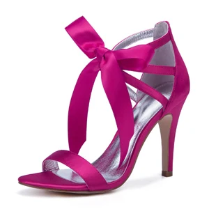 Hotpink Модные женские босоножки на высоком каблуке с лентами; Сатиновые вечерние модельные туфли; вечерние туфли-лодочки для ночного клуба и бала; много цветов - Color: Hotpink