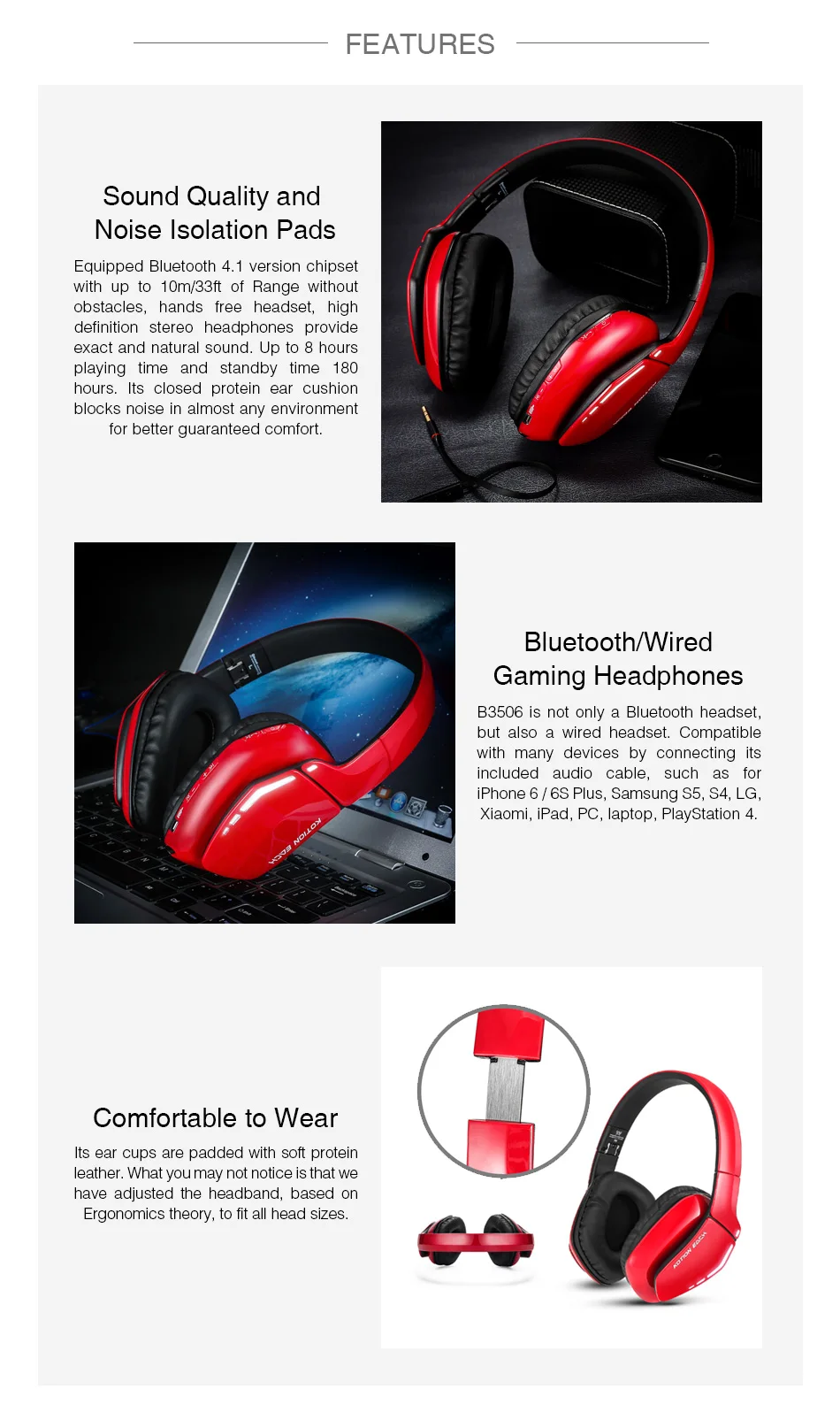 Игровые наушники KOTION B3506 Bluetooth 4,1 наушники Беспроводной складной игровая гарнитура с микрофоном светодиодный проводные наушники для PS4 PC Gamer
