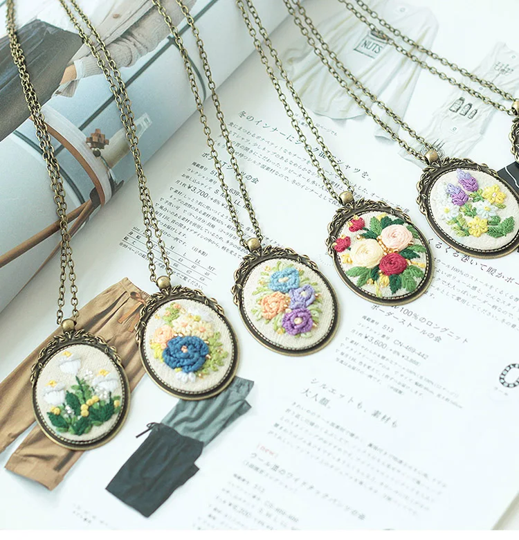 3 шт./компл. ожерелье цветок комплекты для вышивки DIY крестиком набор с пяльцы для вышивания качели искусство креативный подарок незавершенный