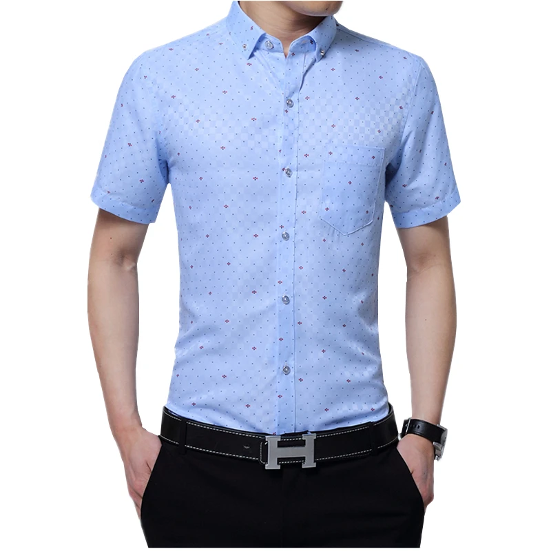 2018 Летняя мужская рубашка с коротким рукавом и цветочным принтом большие размеры