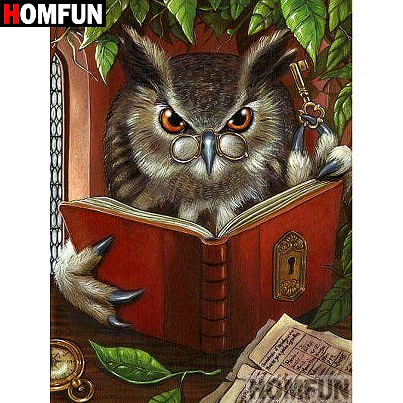 Алмазная живопись HOMFUN A07463 полноразмерная/круглая вышивка Сова сделай сам книга