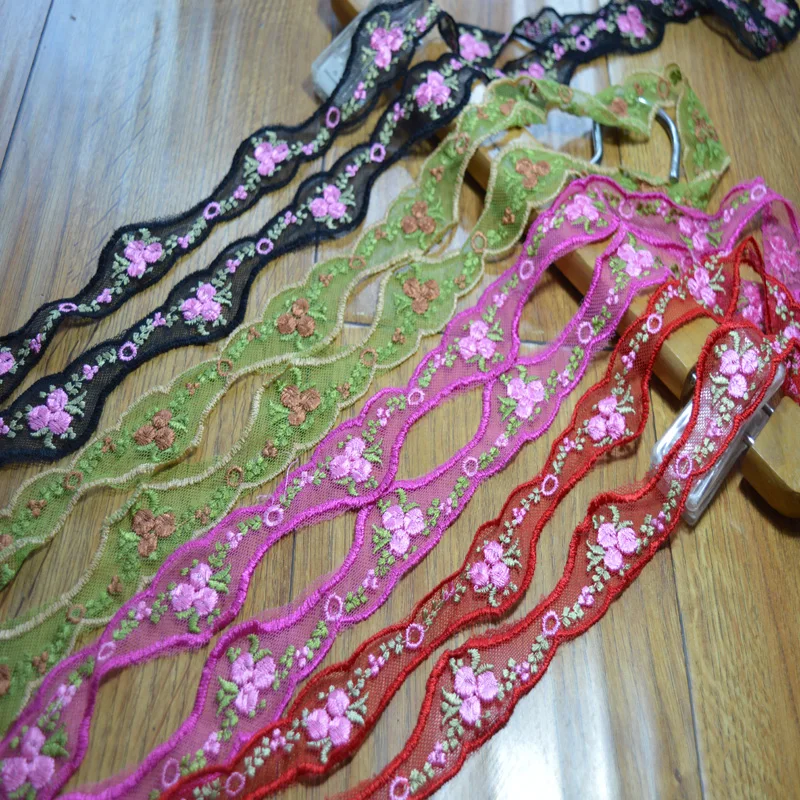 Somelace (2yds/лот) черная ~ красная зеленая розовая газовая цветная Цветочная вышивка