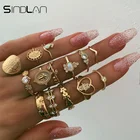 Sindlan 14 шт. набор винтажных красивых колец с крестом Золотая монета Фатима кольцо на палец с кристаллами подвеска Бохо соединительные кольца для женщин ювелирные изделия вечерние Ринок