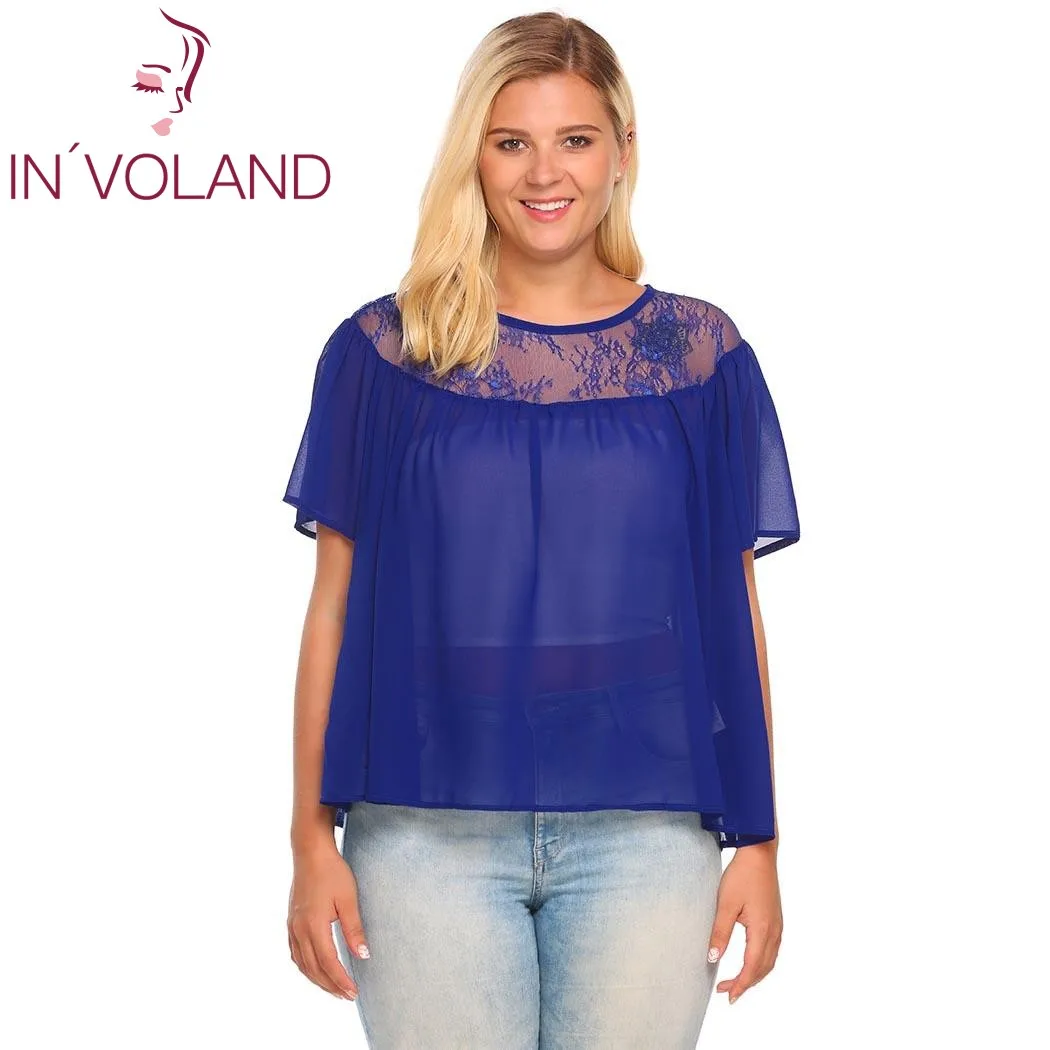 IN'VOLAND женская шифоновая блузка Blusas топы оверсайз с коротким рукавом прозрачные