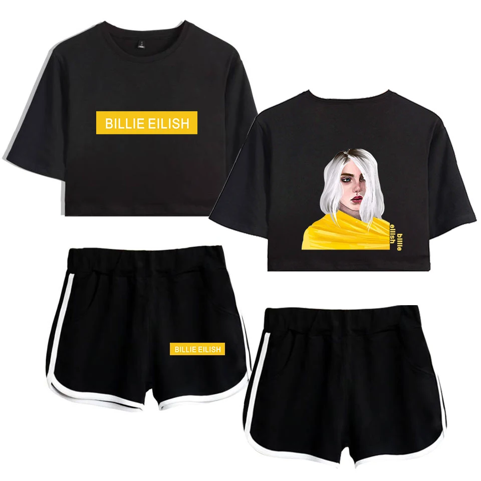 Модный комплект из 2 предметов с принтом BILIE EILISH футболка короткие штаны