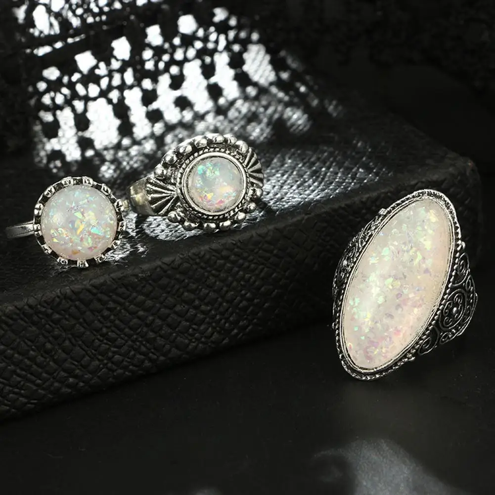 mrwonder 8pcs/set Geometric Pattern Crystal Rings Set Simulate Opal for Women Party Supplies san0 | Украшения и аксессуары