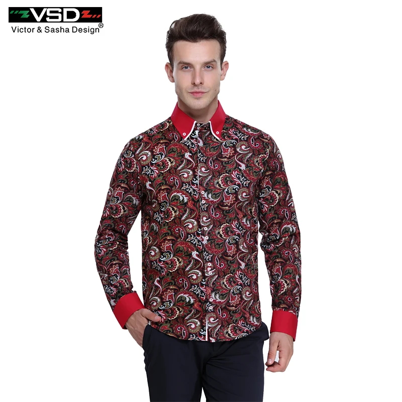 VSD Freeshipping Итальянский Slim Fit мужская цветочный печатные Рубашки Моды печати hombre