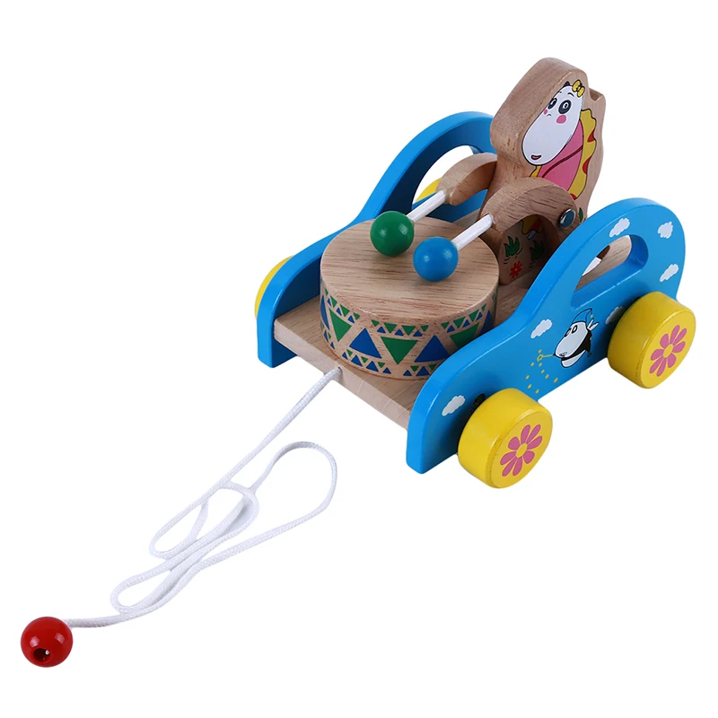 Креативный детский ручной расширенный поводок Pull Toy Car, игрушка для малышей, подарок для детей, желтый/голубой деревянный игровой ритм, звуковой трактор