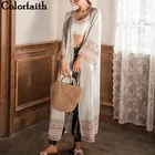 Женская шифоновая блузка Colorfaith, Длинная летняя блузка-кимоно с этническим принтом, CA8091, 2021