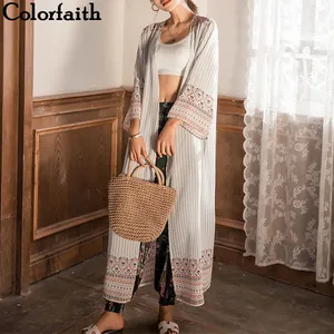 Женская шифоновая блузка Colorfaith, Длинная летняя блузка-кимоно с этническим принтом, CA8091, 2021