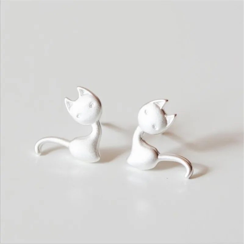 

High Quality 100% 925 Sterling Silver Earring Fashion Cute Tiny Symmetry Cat Stud Earrings Gift For Women Girls Gift ES380