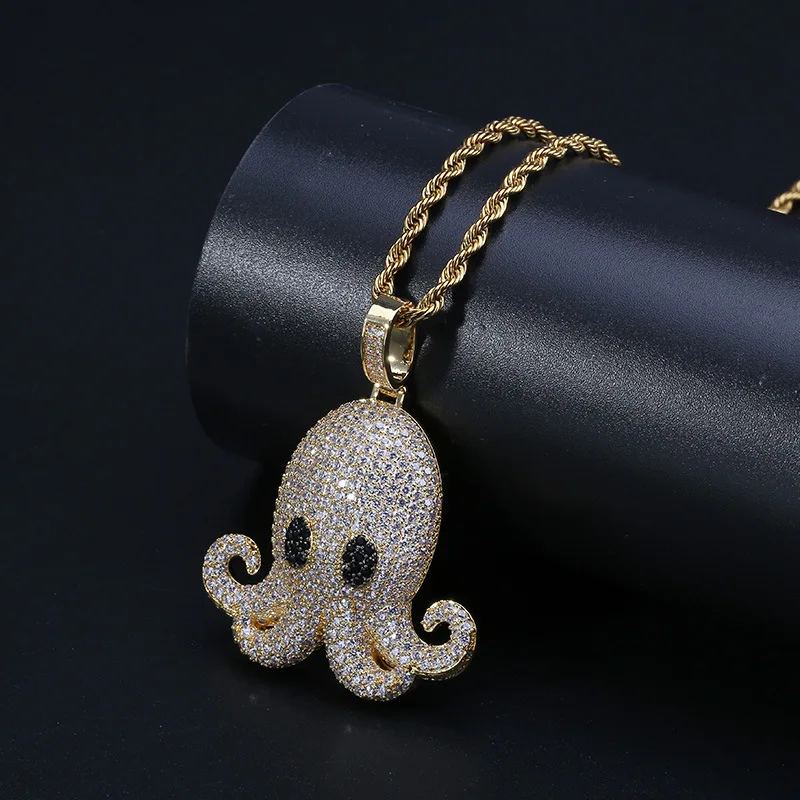 

Hip Hop Bling Ice Out AAA CZ Stone Gold Silver Color Animal Octopus Men Pendants Necklaces for Male Rapper Jewelry Dropshipping
