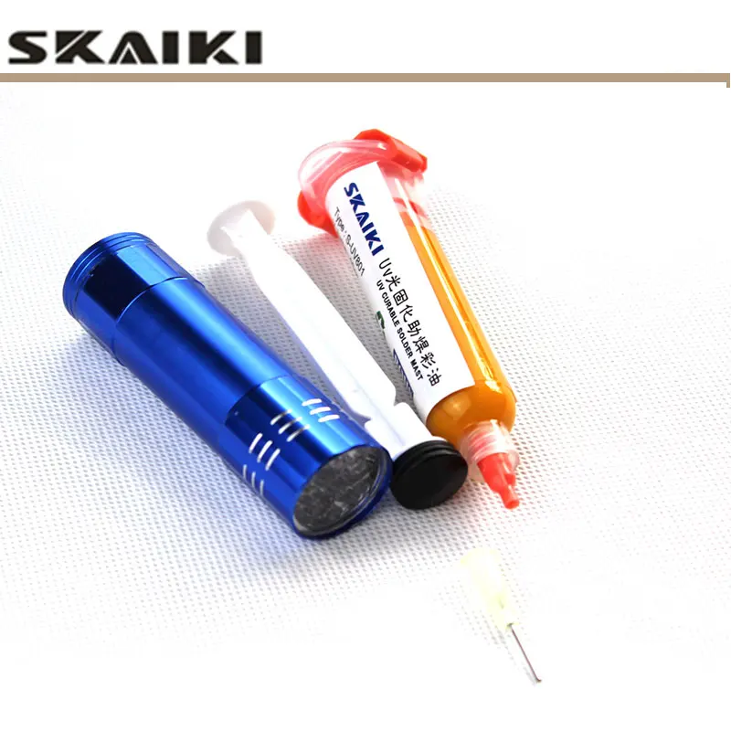 5pcs 10cc Yellow UV solder mask PCB BGA PAINT PREVENT CORROSIVE ARCING welding flux + piston+UV light+5 pcs needles | Инструменты