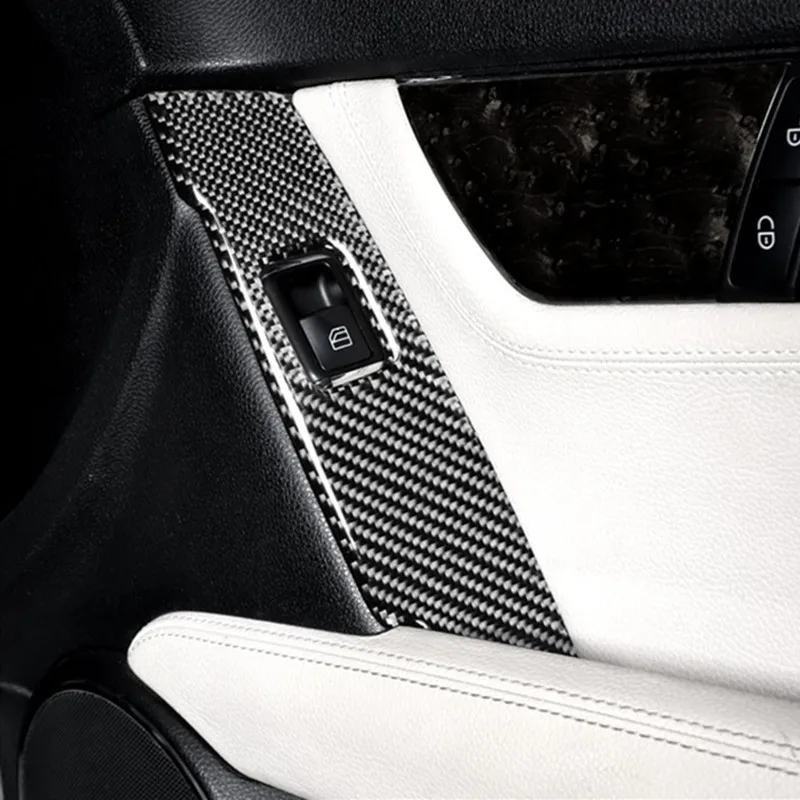 

For Mercedes Benz C Class W204 2007-2013 Carbon Fiber Car Interior Window Lifter Switch Button Frame Cover Protective Stickers