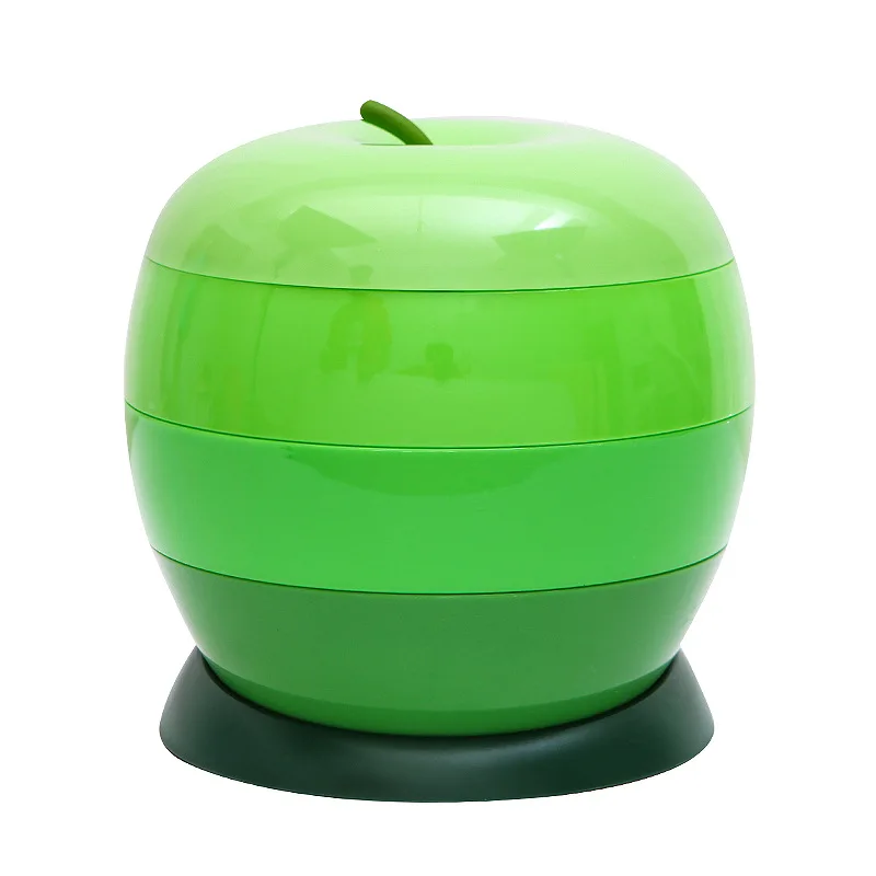 GREEN Яблочный дизайн, вращающаяся коробка для хранения, коробка для закусок, конфет, органайзер для ювелирных изделий, косметическая твердая коробка для хранения фруктов, пластиковый лоток - Цвет: GREEN