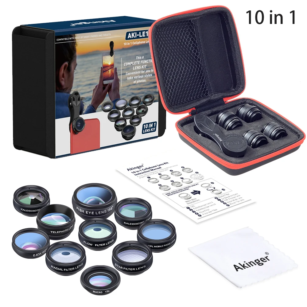 Akinger 4in1 5in1 7in1 10in1 13in1 телефон Объективы для фотоаппаратов комплект рыбий глаз