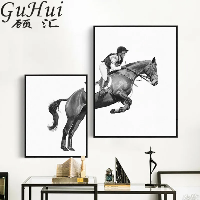 Скачущая лошадка черно белые картины холщовая Настенная картина Equestrianism