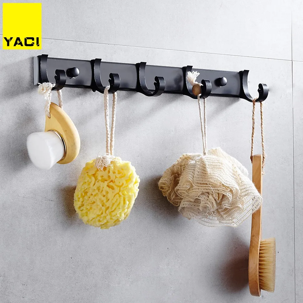 Bathroom towel black hook aluminum wall hanging type 6 room living clothes bathroom hardware | Обустройство дома