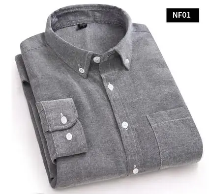 Осень Оксфорд рубашка для мужчин одноцветное цвета Slim Fit с длинными рукавами и пуговицы подпушка Smart повседневное белые рубашк - Цвет: NF01