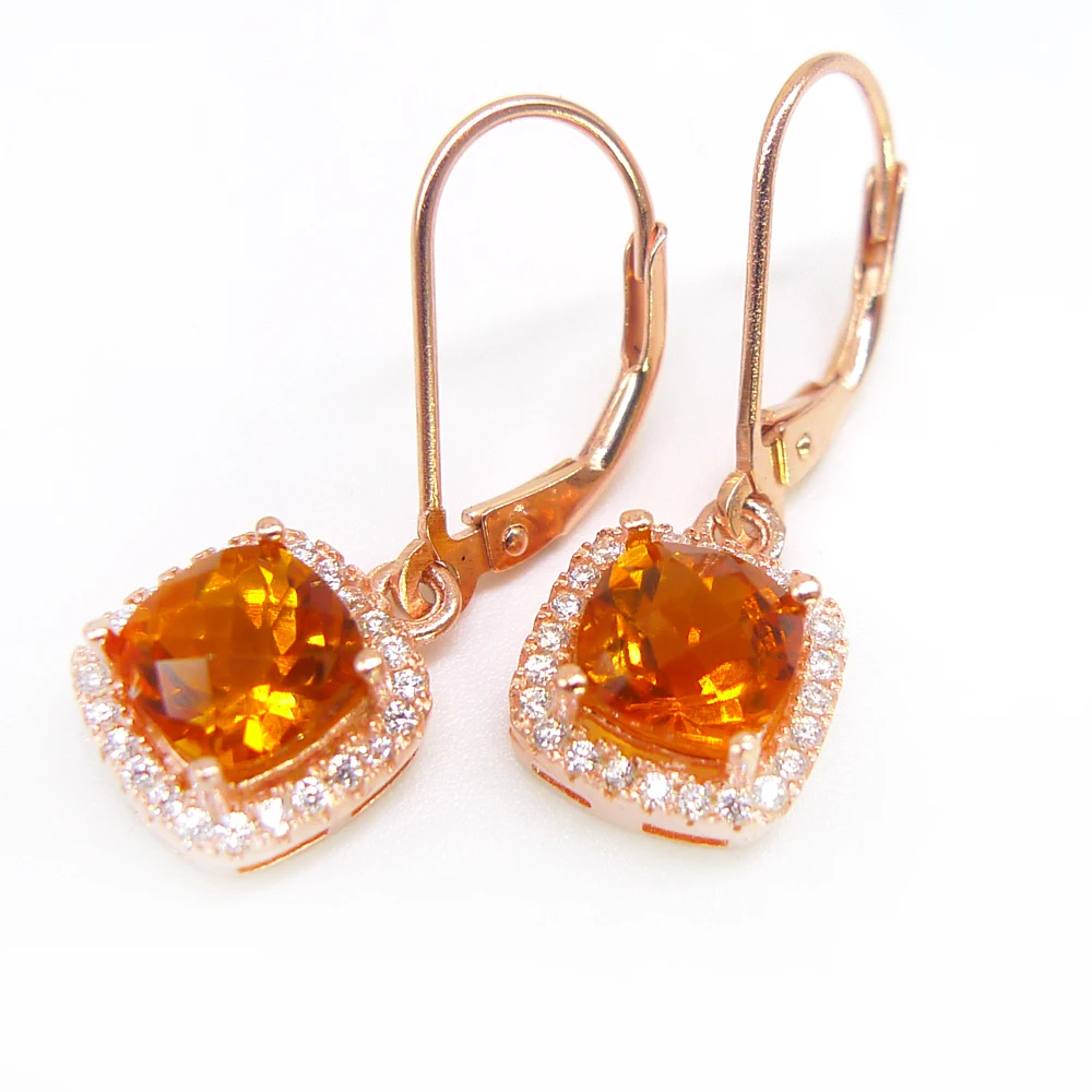 Женские серьги крючки из серебра 925 пробы с цитрином желтым кристаллом|earrings